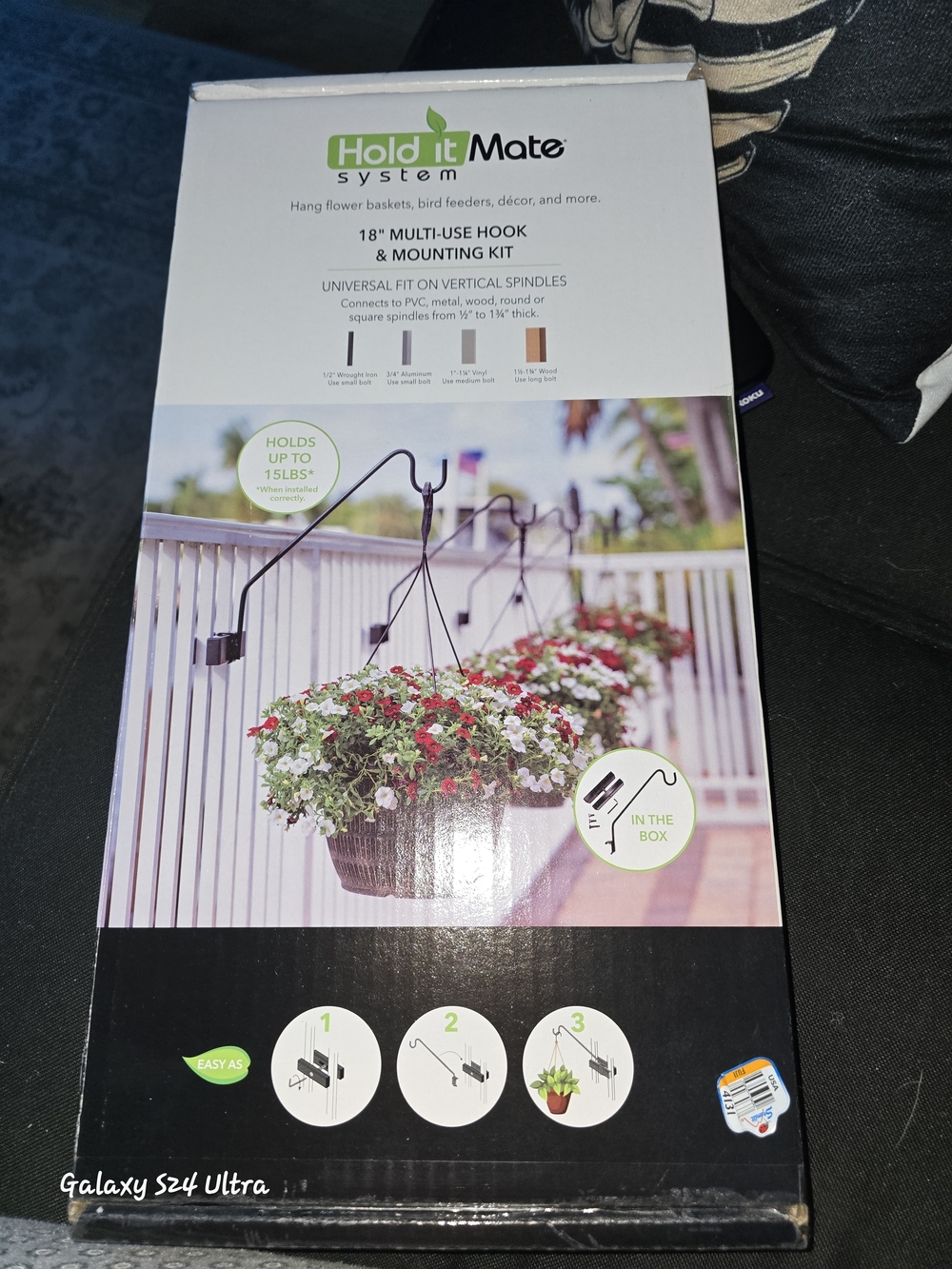 Hold It Mate 18" Black Multi-Use Hook & Mounting Kit for Hanging Baskets New